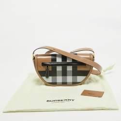 Burberry Beige Check Patent and Leather Small Olympia Shoulder Bag