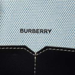 Burberry Blue/Black Canvas and Leather Soft Pocket Debossed Logo Tote