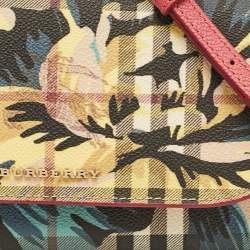 مملوكة مسبقًا Burberry Multicolor Haymarket Check Floral Coated Canvas and Leather Izzy Wallet on Chain