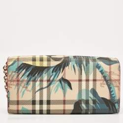 مملوكة مسبقًا Burberry Multicolor Haymarket Check Floral Coated Canvas and Leather Izzy Wallet on Chain