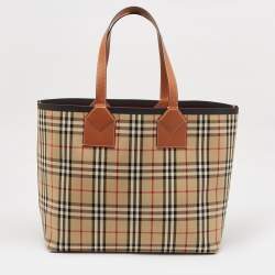 مملوكة مسبقًا Burberry Briar Brown/Black Vintage Check Canvas Large London Tote