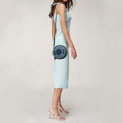 Pre Owned Burberry Blue/Black Denim and Leather Louise Round Crossbody Bag
