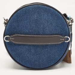 Pre Owned Burberry Blue/Black Denim and Leather Louise Round Crossbody Bag