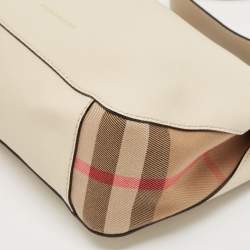 مملوكة مسبقًا Burberry Cream/Beige Leather and House Check Canvas Helmsley Crossbody Bag