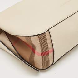 مملوكة مسبقًا Burberry Cream/Beige Leather and House Check Canvas Helmsley Crossbody Bag