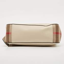 مملوكة مسبقًا Burberry Cream/Beige Leather and House Check Canvas Helmsley Crossbody Bag