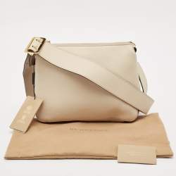 مملوكة مسبقًا Burberry Cream/Beige Leather and House Check Canvas Helmsley Crossbody Bag