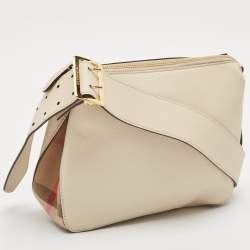 مملوكة مسبقًا Burberry Cream/Beige Leather and House Check Canvas Helmsley Crossbody Bag