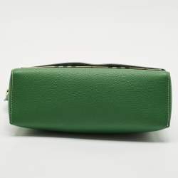 Pre Owned Burberry Green/Beige Check Canvas and Leather Note Shoulder Bag