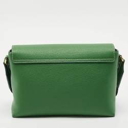 Pre Owned Burberry Green/Beige Check Canvas and Leather Note Shoulder Bag