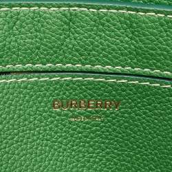 Pre Owned Burberry Green/Beige Check Canvas and Leather Note Shoulder Bag