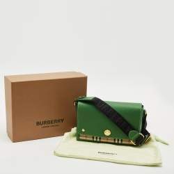 Pre Owned Burberry Green/Beige Check Canvas and Leather Note Shoulder Bag