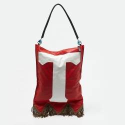 Burberry Red/White Leather Letter Motif Flag Bag