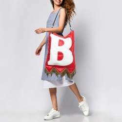 Burberry Red/White Leather Letter Motif Flag Bag