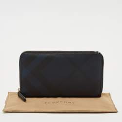 Burberry Navy Blue/Black London Check Coated Canvas Travel Continental Wallet