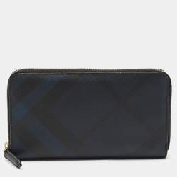 Burberry Navy Blue/Black London Check Coated Canvas Travel Continental Wallet