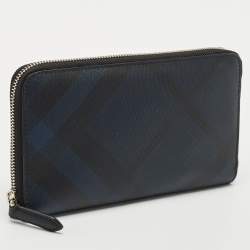 Burberry Navy Blue/Black London Check Coated Canvas Travel Continental Wallet