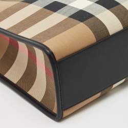 Burberry Black/Beige House Check Fabric Small N/S Book Tote