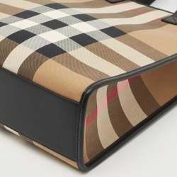 Burberry Black/Beige House Check Fabric Small N/S Book Tote