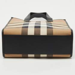 Burberry Black/Beige House Check Fabric Small N/S Book Tote