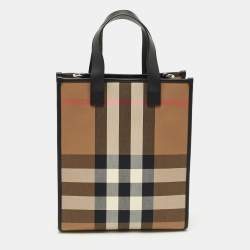 Burberry Black/Beige House Check Fabric Small N/S Book Tote
