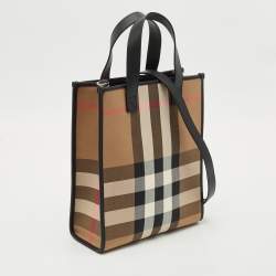 Burberry Black/Beige House Check Fabric Small N/S Book Tote