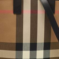 Burberry Black/Beige House Check Fabric Small N/S Book Tote