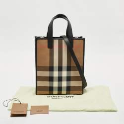 Burberry Black/Beige House Check Fabric Small N/S Book Tote