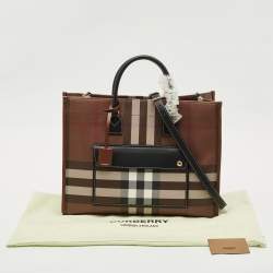 Pre Owned Burberry Brown/Black Check Coated Canvas and Leather Medium Freya Tote