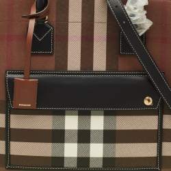 Pre Owned Burberry Brown/Black Check Coated Canvas and Leather Medium Freya Tote
