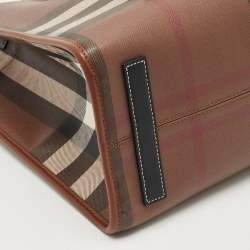 Pre Owned Burberry Brown/Black Check Coated Canvas and Leather Medium Freya Tote