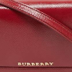 Pre Owned Burberry Red Patent Leather Mini Berkeley Crossbody Bag