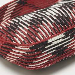 Pre Owned Burberry Red Check Knit Fabric Mini Baguette Bag 