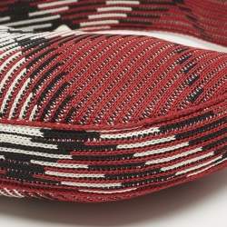 Pre Owned Burberry Red Check Knit Fabric Mini Baguette Bag 