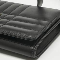 Pre Owned Burberry Black Quilted Leather Lola Wallet On Chain