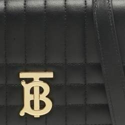 Pre Owned Burberry Black Quilted Leather Lola Wallet On Chain