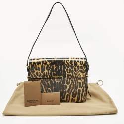 Pre Owned Burberry Black/Brown Leopard Print Glossy Leather Large Grace Shoulder Bag