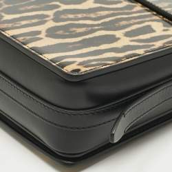 Pre Owned Burberry Black/Brown Leopard Print Glossy Leather Large Grace Shoulder Bag