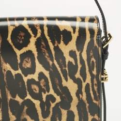 Pre Owned Burberry Black/Brown Leopard Print Glossy Leather Large Grace Shoulder Bag
