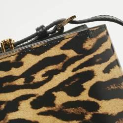 Pre Owned Burberry Black/Brown Leopard Print Glossy Leather Large Grace Shoulder Bag