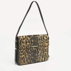 Pre Owned Burberry Black/Brown Leopard Print Glossy Leather Large Grace Shoulder Bag