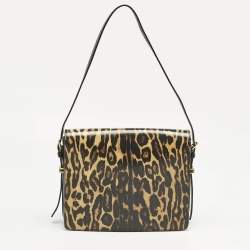 Pre Owned Burberry Black/Brown Leopard Print Glossy Leather Large Grace Shoulder Bag