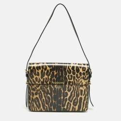 Pre Owned Burberry Black/Brown Leopard Print Glossy Leather Large Grace Shoulder Bag