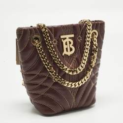 مملوكة مسبقًا Burberry Dark Maroon Quilted Leather Mini Lola Bucket Bag