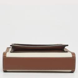 Pre Owned Burberry Brown/Cream Leather and Canvas Mini Pocket Tote