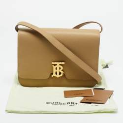 Pre Owned Burberry Beige Grain Leather Medium TB Shoulder Bag