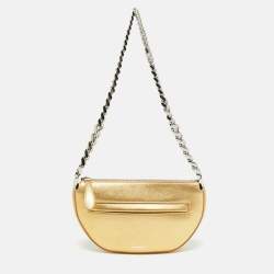 Pre Owned Burberry Gold Leather Mini Olympia Zip Chain Bag