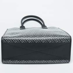 Pre Owned Burberry Black/White TB Logo Leather Vertical Denny Tote