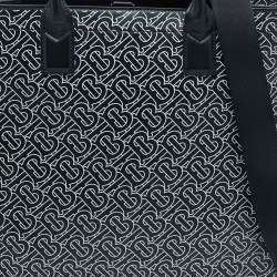 Pre Owned Burberry Black/White TB Logo Leather Vertical Denny Tote