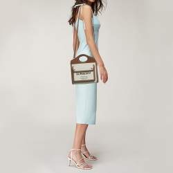 Pre Owned حقيبة يد توتس بربري جيب ميني قماش وجلد بني/أوف وايت